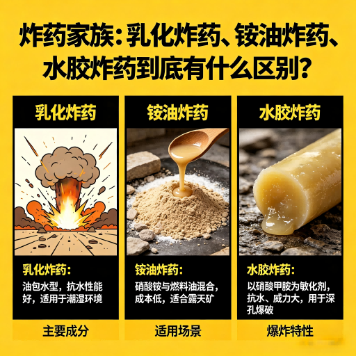 明水炸药家族：乳化炸药、铵油炸药、水胶炸药到底有什么区别？